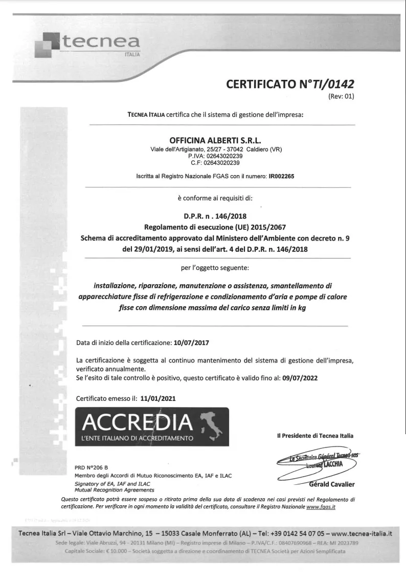 Certificato F Gas