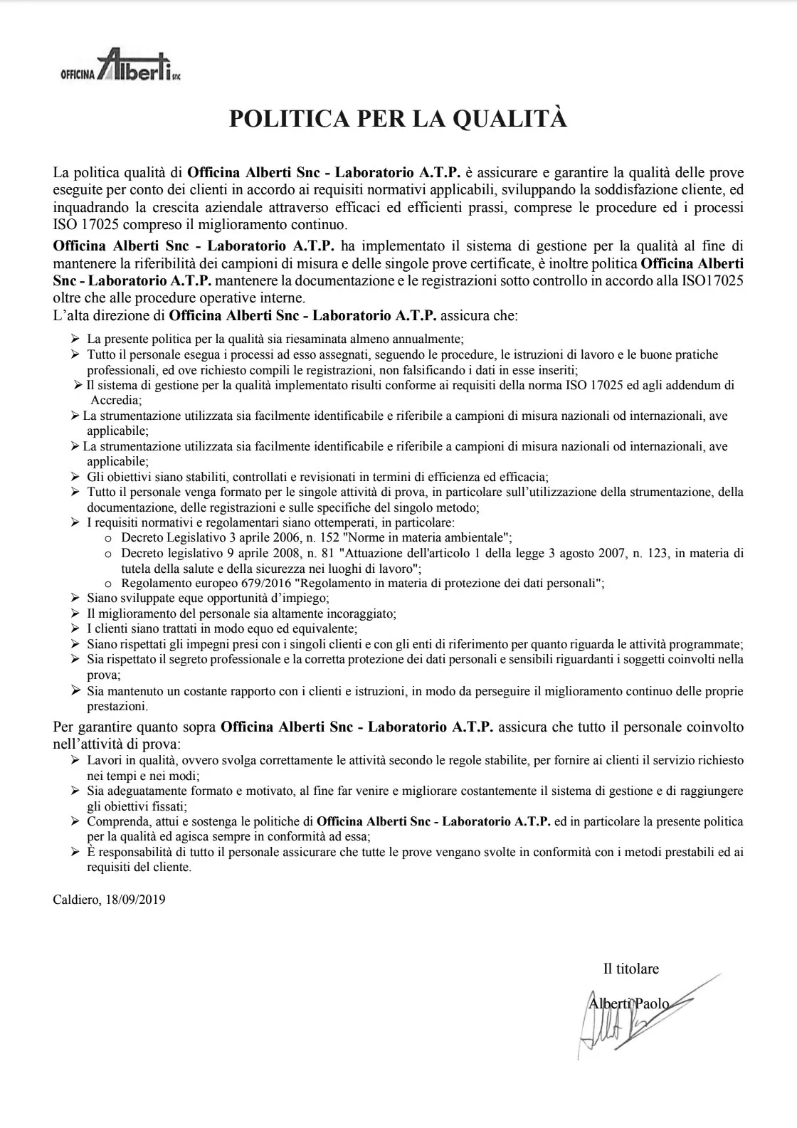 Politica della qualità
