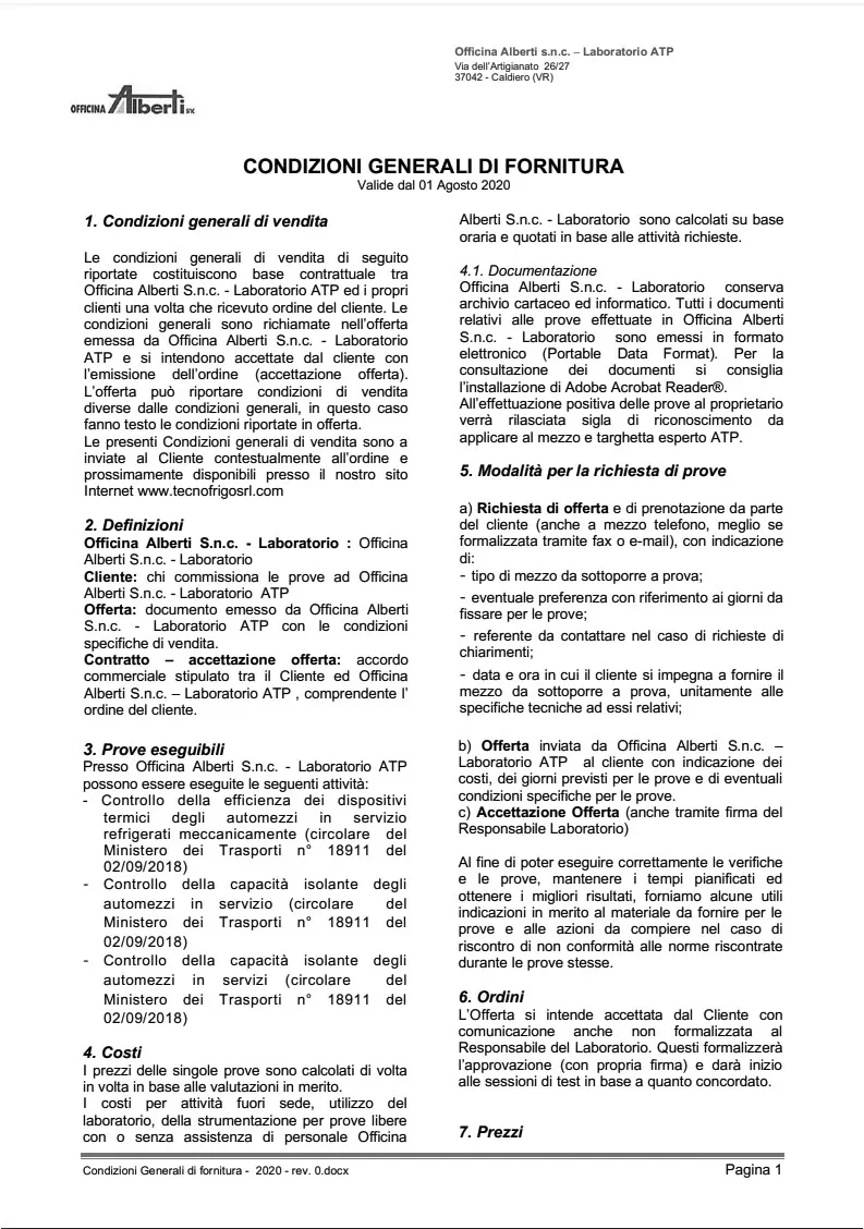 Condizioni generali di fornitura